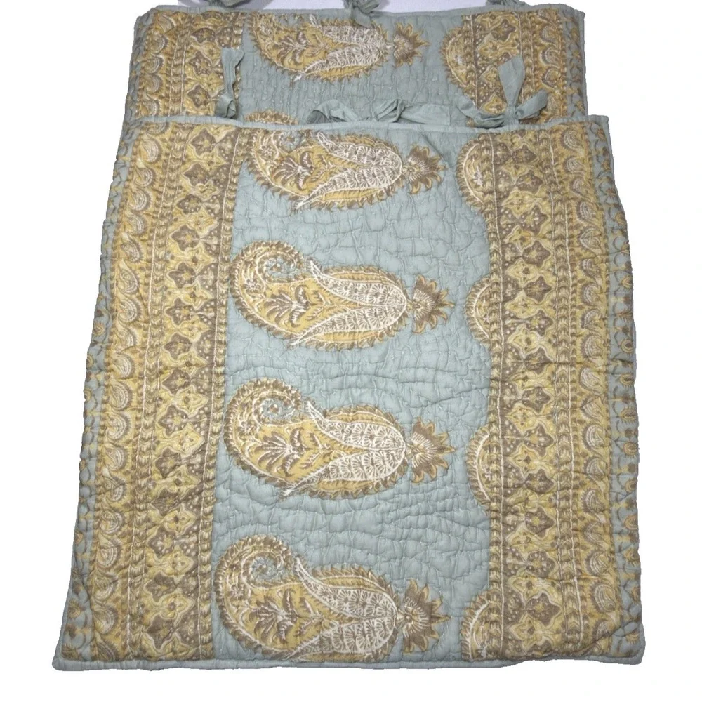 Pottery Barn Sham Set Paisley Medallion EURO‎ Kantha Quilted Tie Closure Cotton